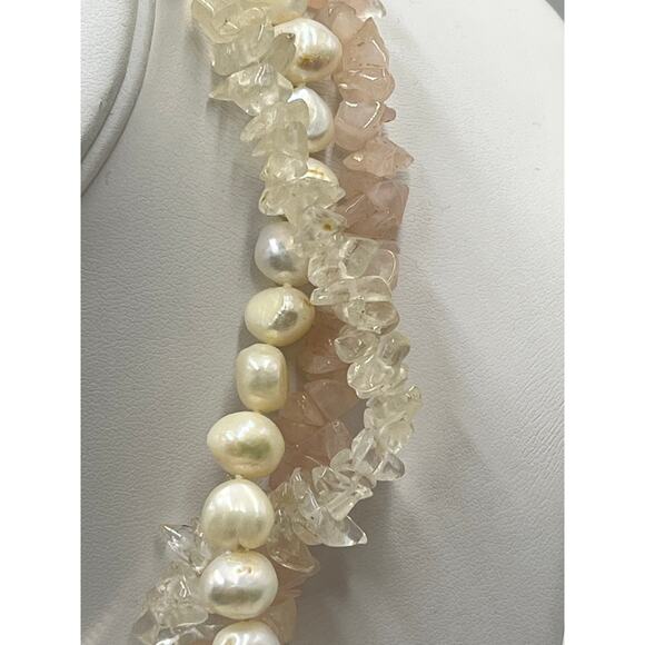 Simon Sebbag MultiStrand 925 Rose Clear Quartz Light Pearl Slider Necklace 17" - Picture 10 of 10
